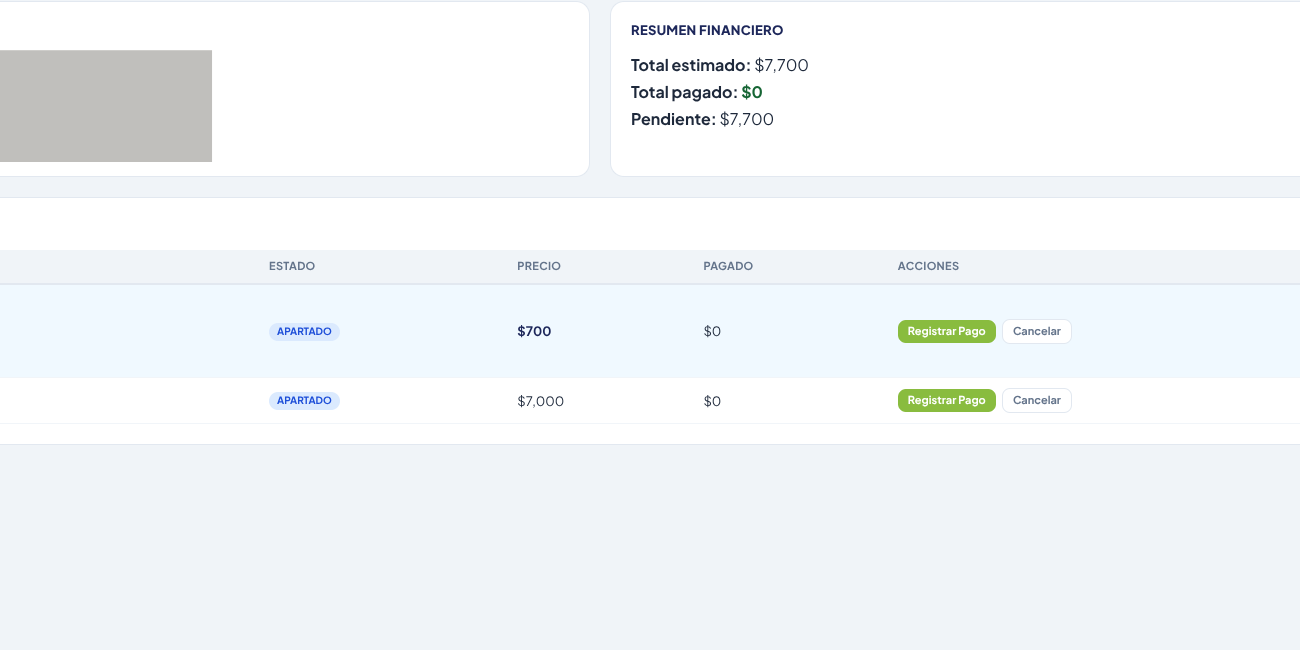 Flujo privado para registrar pagos de una inscripción
